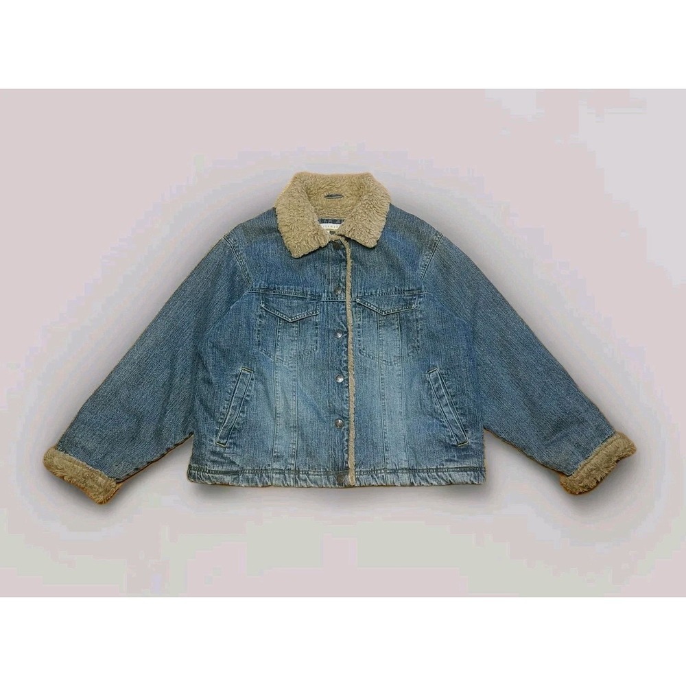 Wrangler Denim Jacket‎ Faux Fur Lining Y2K Vintage Medium Wash Women's XL